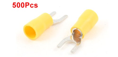 uxcell SV5.5-5 Pre Insulated Fork Terminal for AWG 12-10 Wire and #10 Stud, 500 Piece, Yellow - Poueer