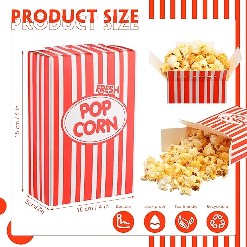 200 Pcs Paper Popcorn Boxes 1 oz Close Top Oil Proof Disposable Popcorn Container 6 x 4 x 2 Inch Red and White Stripes Leak Proof Popcorn Boxes for Party Movie Party Theater Night Carnival Birthday - Poueer