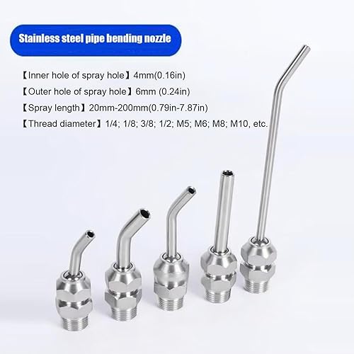 10pcs 1/8',1/4',3/8',1/2' M5;M6;M8;M10 Coolant Pipe Adjustable 304 Stainless Steel Screw-in Coolant Nozzle High-Pressure Water Oil Cooling Tube for Lathe,Milling,CNC Machine M10*1.0_Tube Length 40mm - Poueer