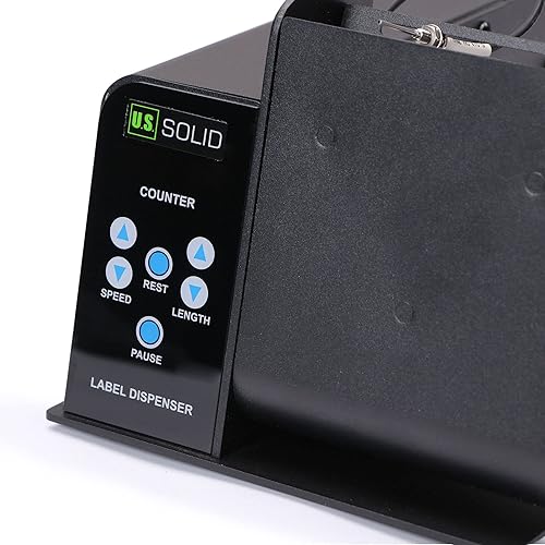 U.S. Solid Automatic Label Dispenser with Fibre Optic Sensor for Transparent and Opaque Labels - Label Width 0.4-4.3 in, Automatic Counting 0-999999 & 9 Level Speed - Poueer