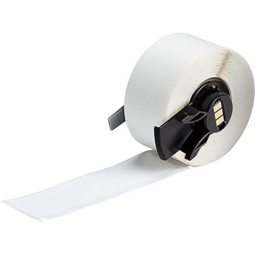 Brady PTL-15-498 TLS 2200 and TLS PC Link 1' Width x 0.275' Height, B-498 Repositionable Vinyl Cloth, Semi-Gloss Finish White Label (750 per Roll) - Poueer