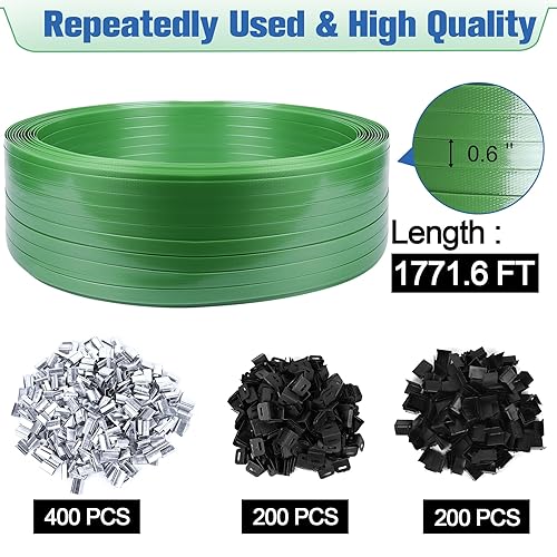 MYFAMIREA Heavy Duty Banding Strapping Kit with Tensioner Tool, 1/2' x 3500FT Polypropylene Plastic Packaging Strapping, 300 Metal Seals, Sealer Tool for Pallets, Logistics, Warehouse (Red) - Poueer
