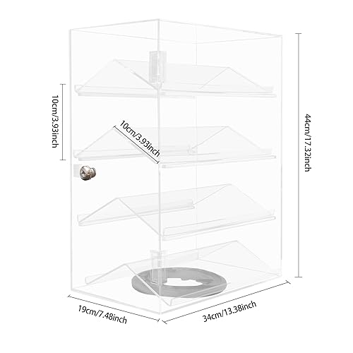 4 Tiers Rotating Acrylic Display Case, Clear Acrylic Eyewear Showcase with V-Shaped Shelves & Lock, Countertop Display Box for Jewelry, Watches, Glasses - Poueer