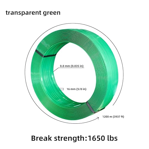 3937 ft x 5/8 in Embossed PET Banding Strapping Coil, Transparent Green, No Breaking When Fold/Bend, 1650 lbs Break Strength, for Heavy Duty Pallet, Firewood Bundles - Poueer