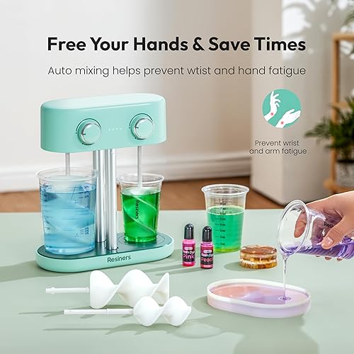 Resiners Cordless Rotary Tool Kit & Dual-Head Resin Mixer - Rechargeable Epoxy Mixer for Resin, Silicone, Paint Mixing, Soap Making, DIY Crafts - Poueer