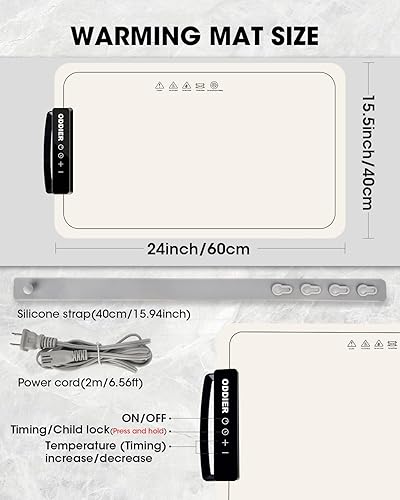Food Warming Mat, Electric Warming Tray for Buffets Party, 7 Temp Settings, 24 Hours Timer, Fast & Full Surface Heat Food Warmer, Auto Shut-Off, Easy to Clean with Nano Material, 24'x15' - Poueer