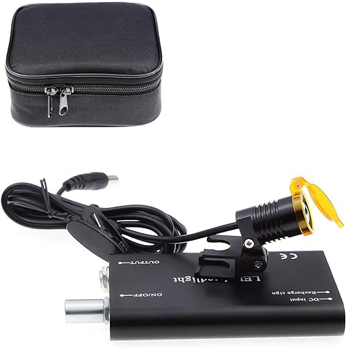 Dental 3W Portable LED Head Light Lamp Headlight Head Light,3W Waist Hanging LED Headlight with Plastic Clip Filter for Magnifie Medical Binocular Loupes + Bag (Black) - Poueer