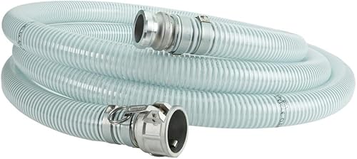 Suction Pump Water Hose With Camlocks - Made in the USA - White/Clear Trash Pump Hose - 1 1/2' x 20' - Poueer