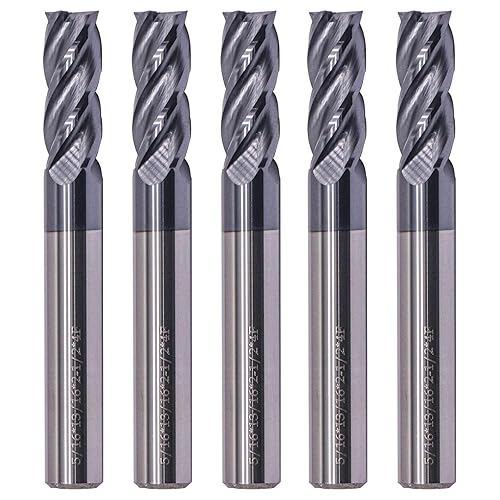 BestParts High Performance 5pcs 7/16' Solid Carbide Square End Mills, AlTiN Coated, 4 Flute, 30 Degree Helix, 7/16' Cutting Diameter, 7/16' Shank Diameter, 1' Length of Cut, 2-3/4' Overall Length - Poueer