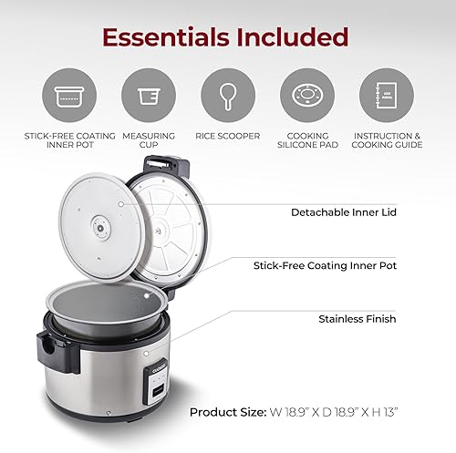 CUCKOO CR-3055 30-Cup (Uncooked) / 60-Cup (Cooked) Large Capacity Commercial Rice Cooker & Warmer with Nonstick Inner Pot, Switch Press (Silver/Black) - Poueer