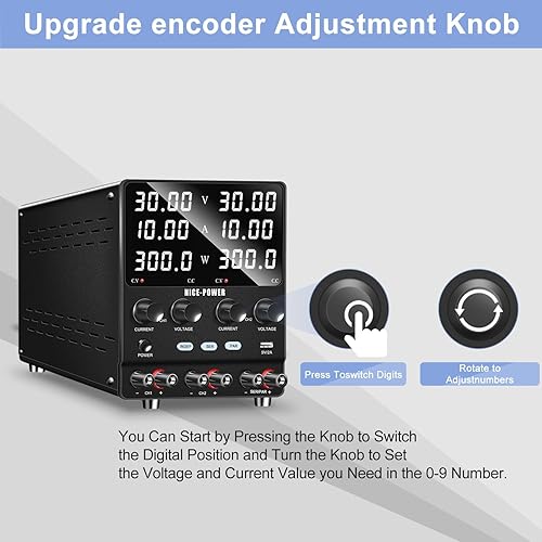 NICE-POWER Dual DC Power Supply Variable: 30V 10A Adjustable Switching Regulated Series (60V 10A) Parallel (30V 20A) High Precision 5V/2A USB Port Bench Lab Power Supplies - Poueer
