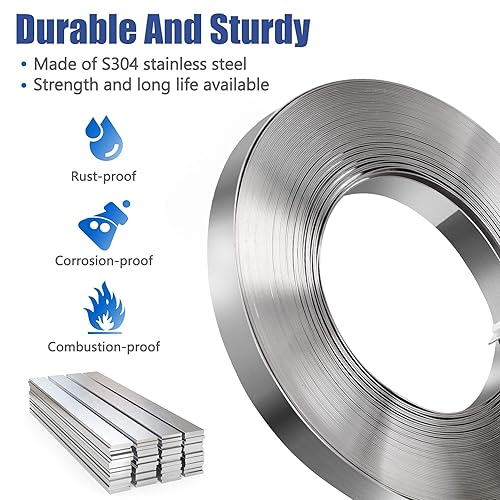 Stainless Steel Strapping Banding Roll - 3/4''W x 0.03''T x 100feet Metal Package Strapping Coil, Portable Strong S304 Stainless Steel Cable Tie for Heavy Loads(Carton Box) - Poueer