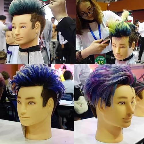 HAIRWAY Male Mannequin Head Human Hair 8 Inch Hairdresser Practice Mannequin Head with 100% Real Human Hair Cosmetology Styling Training Manikin Doll Head with Table Stand Clamp (Natural Black) - Poueer