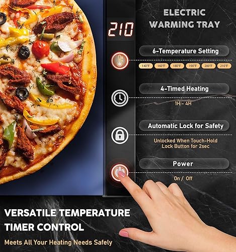 Electric Warming Tray-Full Surface Heating,Rollable & Portable,6 Heat Settings 4 Timers Auto Off-Christmas Gifts for Women Mom,Kitchen Gifts,Versatile Food Warmer for Gatherings,Parties,Everyday Use - Poueer
