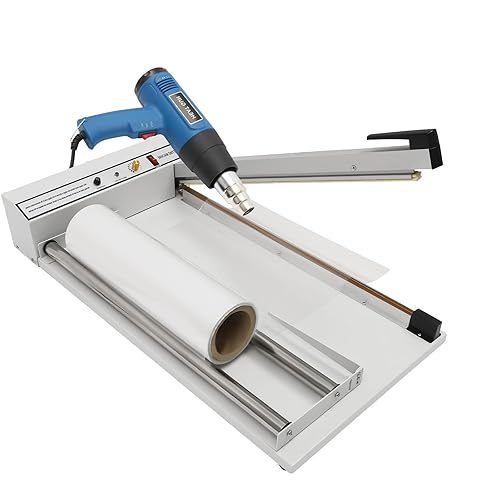 24' Shrink Wrap Machine, 530W Sealer with Heat Gun, Adjustable Temperature Heat Sealing for PVC, POF, PP, PE Films, Ideal for Packaging and Protection - Poueer