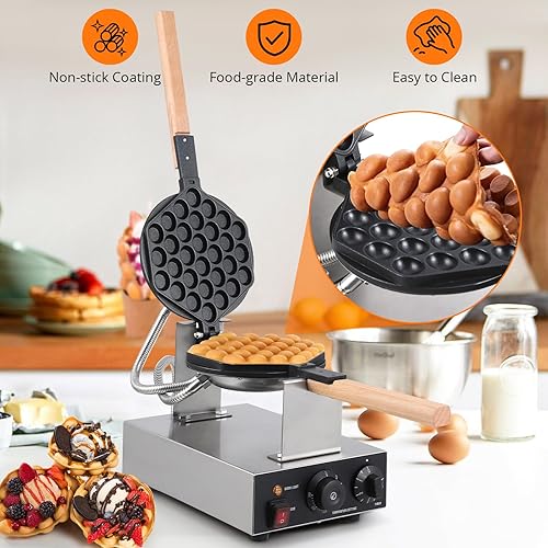 Bubble Waffle Maker 2800W Electric Bubble Waffle Maker Machine Non-stick Egg Waffle Maker Bubble Waffle Baker for Home and Commercial Use - Poueer