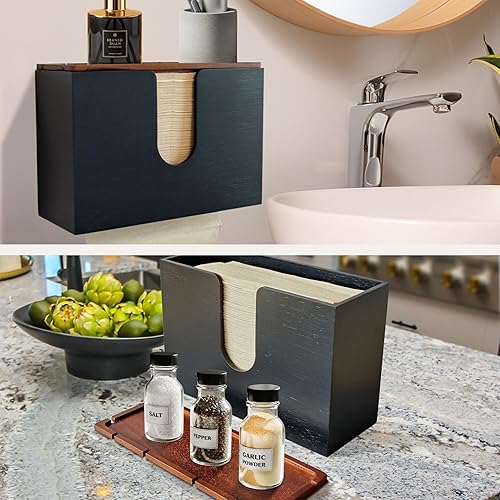 eBun Bamboo Folded Paper Towel Holder – Wall Mount & Countertop Paper Towel Dispenser for Bathroom, Kitchen & Office – Fits C-Fold, Multifold, Z-Fold Towels – Rustic Modern Design, Black - Poueer