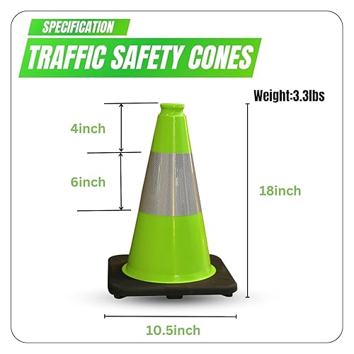 6 Pack 36'' Green PVC Traffic Cones Road Construction Cones with Black Base and Reflective Stripes Safety Cones for Parking Lots Driveways Construction Areas and Traffic Control - Poueer