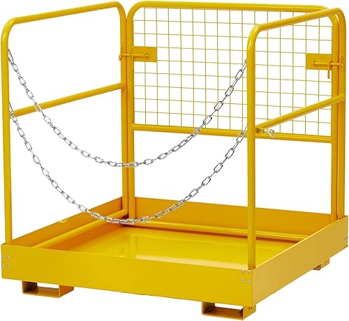 Forklift Safety Cage 36'x36' for 1 or 2 People, Garvee Forklift Man Basket 1200 Lbs, Foldable Forklift Work Platform for Changing Lights, Painting, Roof Repair, Tree Service - Poueer