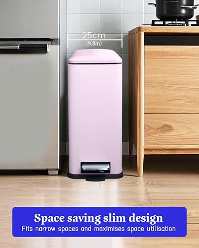 12 Gallon Trash Can, Stainless Steel Trash Can with Fingerprint-Resistant, Removal Inner Buck &Soft Close Plastic Lid, Step Garbage Can for Kitchen and Office, 45 Liter Capacity - Poueer