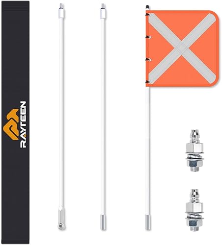 10ft ATV Safety Flag Kit with 2 Bases & Storage Bag - Off-Road Whip Flag Pole for Jeep/UTV Trucks, Sand Dune Accessories with Quick-Release Mount - Poueer