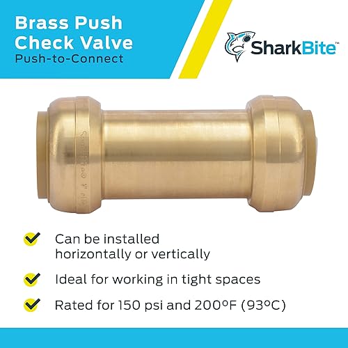 SharkBite 1 Inch Check Valve, Push to Connect Brass Plumbing Fitting, PEX Pipe, Copper, CPVC, PE-RT, HDPE, U2020-0000LFA - Poueer