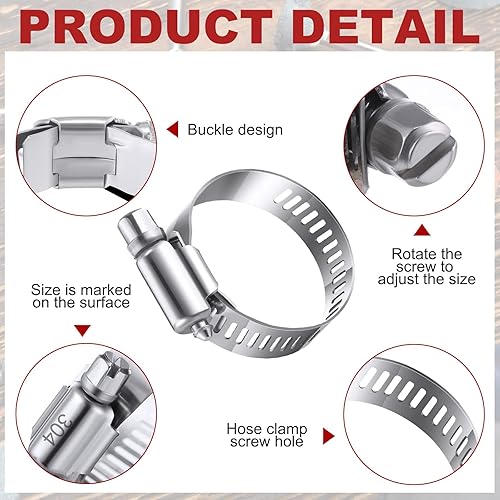 Shimeyao 300 Pcs Hose Clamp Assortment 1/4''- 1-3/4' (6-44 Mm) Stainless Steel Hose Clamps 304 Stainless Steel Worm Gear Fuel Line Clip for Automotive Plumbing Intercooler Tube - Poueer