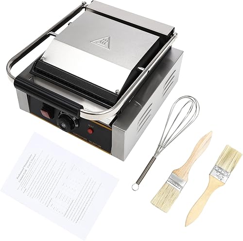 Panini Press Grill, Commercial Sandwich Maker, Electric Stainless Steel Sandwich Maker for Hamburgers/Steaks & Bacons (1800W) - Poueer