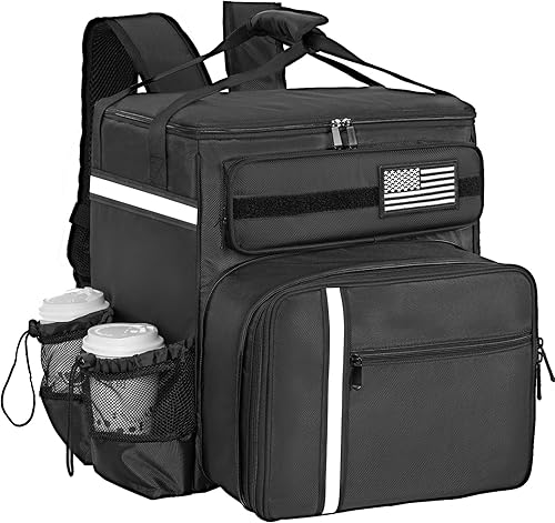 Food Delivery Backpack, Insulated Delivery Bags Extra Large Hot/Cold Pizza Bags For Delivery Bike with Reflective Strip for Uber Eat,Camping & Beach - Poueer