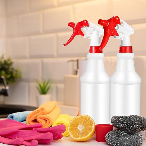 Gerrii 12 Pcs Plastic Spray Bottles with Adjustable Nozzle and Label for Cleaning 24 oz Anti Leak HDPE Spraying Bottles Empty Water Squirt Bottle (Red) - Poueer