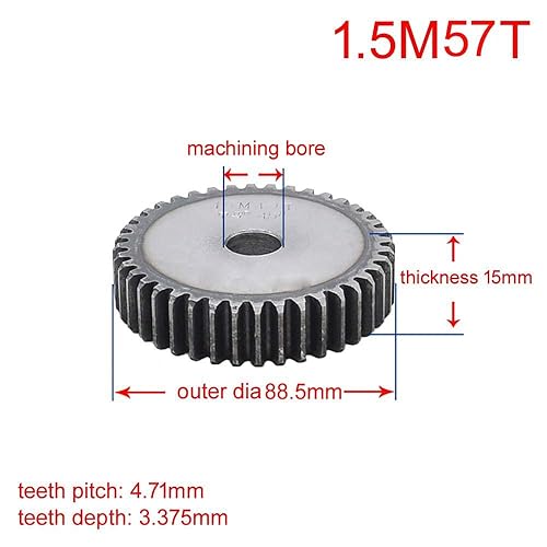 1.5 Mod 48T Pinion Gear 45# Steel Motor Spur Gear Pitch 4.71mm Thickness 15mm Outer Dia 75mm(1.5Mod 48T) - Poueer