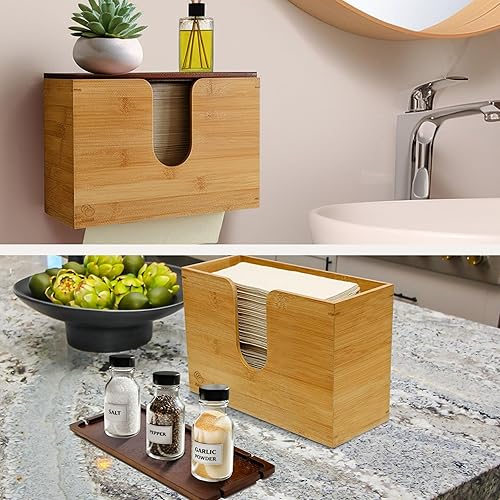 eBun Bamboo Folded Paper Towel Holder – Wall Mount & Countertop Paper Towel Dispenser for Bathroom, Kitchen & Office – Fits C-Fold, Multifold, Z-Fold Towels – Rustic Modern Design, Black - Poueer