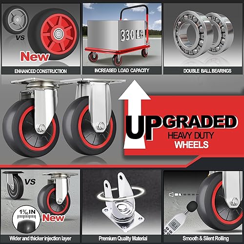 Push Cart Dolly by Wellmax, Moving Platform Hand Truck, Foldable for Easy Storage and 360 Degree Swivel Wheels with 330lb Weight Capacity, Yellow Color - Poueer