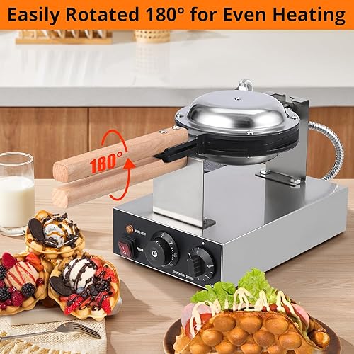 Bubble Waffle Maker 2800W Electric Bubble Waffle Maker Machine Non-stick Egg Waffle Maker Bubble Waffle Baker for Home and Commercial Use - Poueer