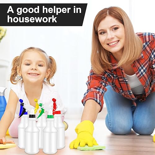 Gerrii 12 Pcs Plastic Spray Bottles with Adjustable Nozzle and Label for Cleaning 24 oz Anti Leak HDPE Spraying Bottles Empty Water Squirt Bottle (Red) - Poueer