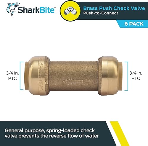 SharkBite 1 Inch Check Valve, Push to Connect Brass Plumbing Fitting, PEX Pipe, Copper, CPVC, PE-RT, HDPE, U2020-0000LFA - Poueer
