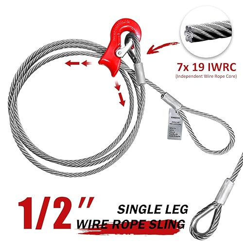 Single Leg Wire Rope Sling, 2.5T Vertical Rated Capacity 8.2FT, 1/2' Flemish Eye Loop Sliding Choker with Heavy Duty Thimble, Heavy Duty Rigging Cable for Lifting Towing Pulling - Poueer
