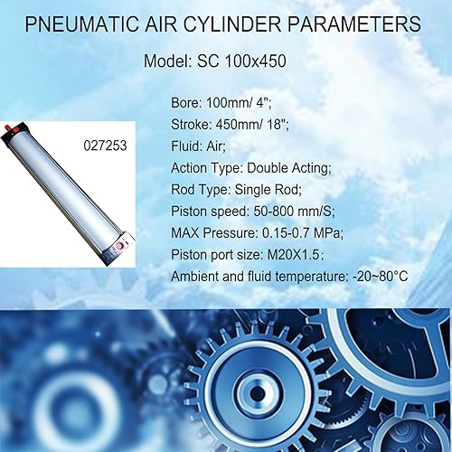INTBUYING Air Cylinder Pneumatic Standard Cylinder Aluminum Alloy Magnetic Rod Dual Action Single Rod-SC 100 x 450 PT Bore:4' Stroke:18' - Poueer