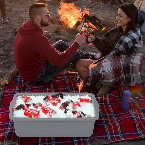 6-Pack 24 L Commercial Bus Tub, Plastic Bus Box, Gray - Poueer