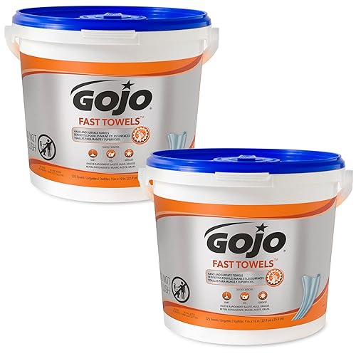 GOJO Fast Towels, Fresh Citrus Scent, 130 Count Multi-Purpose Heavy Duty Textured Wet Towels Bucket (Pack of 1) - 6298-04 - Poueer