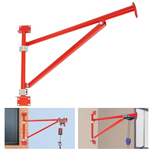 Wall Mount Jib Crane, 440lbs Capacity Wall Mount Hoist Bracket, 180° Swing Alloy Steel Heavy Duty Crane Support Arm Swing Arm Crane Bracket (Red) - Poueer