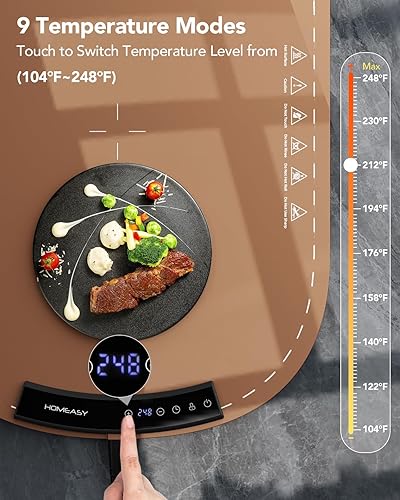 Food Warming Mat, Electric Warming Trays for Buffet & Party Rollable Food Warmers Silicone Heating Mat with 9 Temperature Setting 23.1'x15.9' (Brown) - Poueer