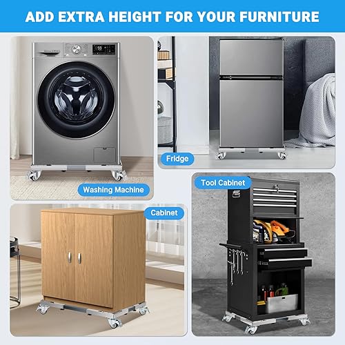 Nefish Upgraded Stainless Steel Appliance Dolly with Wheels 21-28 Inch Washing Machine Roller Heavy Duty 700 Lbs Furniture Cart with Wheel Flat Dollies for Washer and Dyer, Fridge, Cabinet, Boxes - Poueer