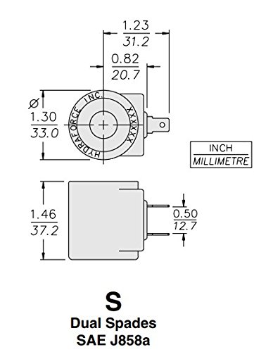HY 6301012 DS 12VDC - Hydra force Coil 2 Spade 12 Volt DC Fits 08, 80, 88, and 98 series Hydraforce Stems (1/2' Hole) - Poueer