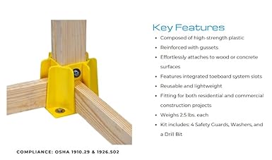 Tie Down Engineering Safety Guard Guardrail Base | Reusable Fall Protection Accessories| 4 pack with Washers & Drill Bit - Yellow - Poueer