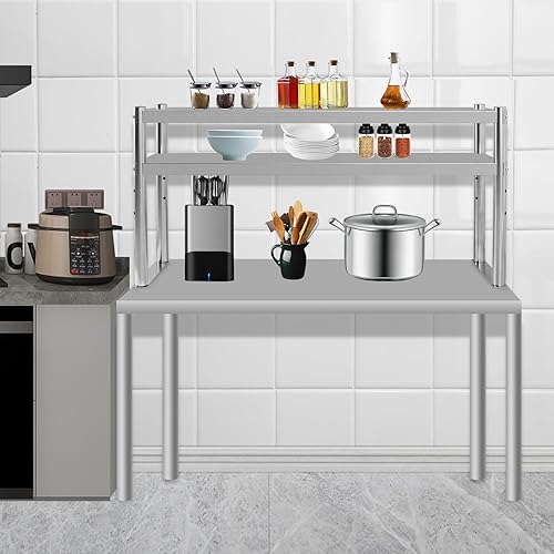 Stainless Steel Double Overshelf 30''L x 12''W Commercial 2 Tier Overshelf, Height Adjustable Overshelf for Prep Work Table in Kitchen, Restaurant - Poueer