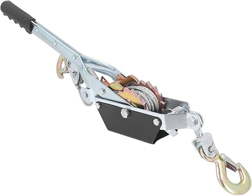 Power Cable Puller Rope Puller 2T with 2 Hooks Steel Cable, Gear Power Ratchet Automotive Hoist Cable Puller Construction Site Winch Power Puller Solid A3 Steel - Poueer