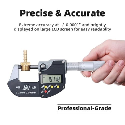 SHAN Digital Micrometer，Professional Digital Ruler Outside Micrometer with Carbide Tip 0-1' (0-25mm) Range, 0.00005' /0.001mm Resolution，Digital Caliper is Ideal Inspection Tools - Poueer