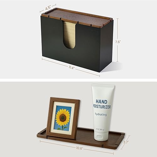 eBun Bamboo Folded Paper Towel Holder – Wall Mount & Countertop Paper Towel Dispenser for Bathroom, Kitchen & Office – Fits C-Fold, Multifold, Z-Fold Towels – Rustic Modern Design, Black - Poueer