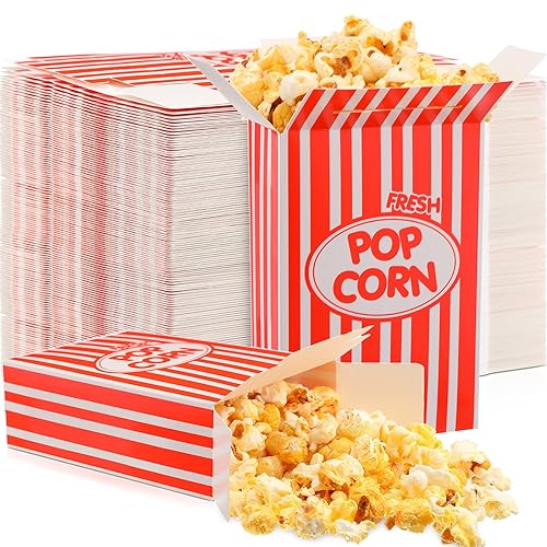200 Pcs Paper Popcorn Boxes 1 oz Close Top Oil Proof Disposable Popcorn Container 6 x 4 x 2 Inch Red and White Stripes Leak Proof Popcorn Boxes for Party Movie Party Theater Night Carnival Birthday - Poueer